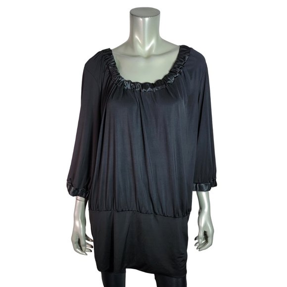 Dots Top Plus Size 3X 3/4 Sleeve Pullover Stretch Banded Hem Casual Black - Picture 1 of 7